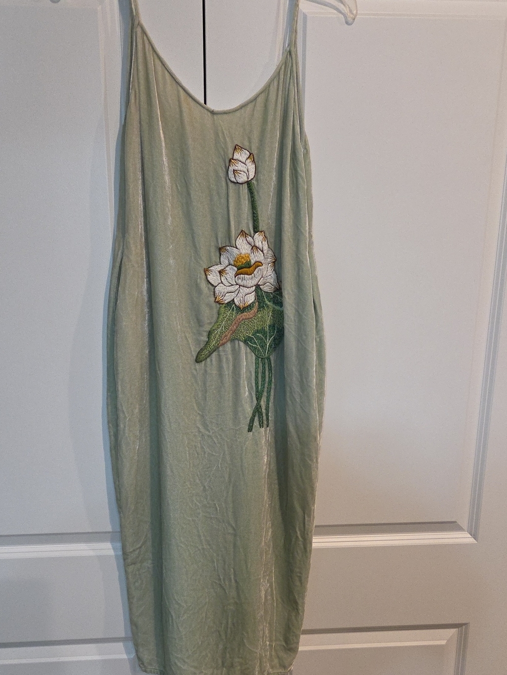 Light Sage Slip Dress with White Floral Embroidery